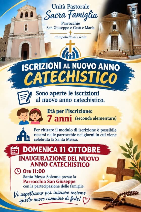 Locandina: iscrizioni al nuovo anno catechistico e inaugurazione domenica 11 ottobre